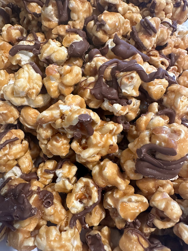 MILK CHOCOLATE DRIZZLED CARAMEL POPCORN 3 oz.